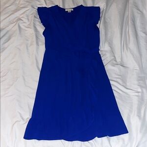 Monteau Blue A-Line Midi Dress with Flutter Cap Sleeves